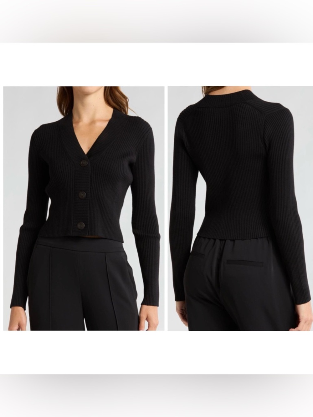 NEW Vince Black Ribbed V-Neck Button Cardigan Size M